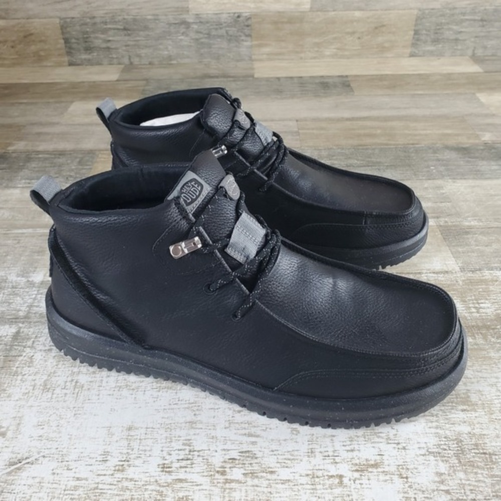 HEYDUDE Bradley Chukka Classic Mens Ankle‎ Boots Sz 11 M Black Leather Lace Up